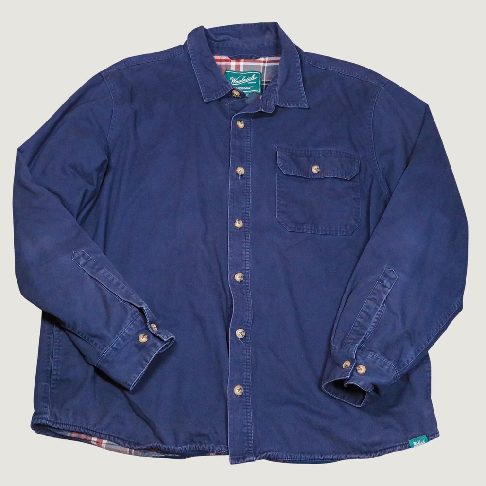 Woolrich Shirt Jacket Mens XXL Navy Flannel Lined Cotton Chamois Shacket XXL